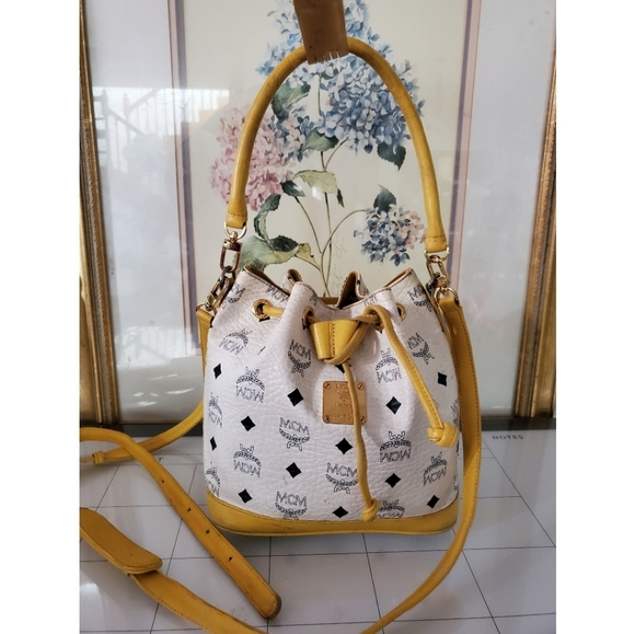MCM Handbags - MCM White Bucket Drawstring Bucket Bag